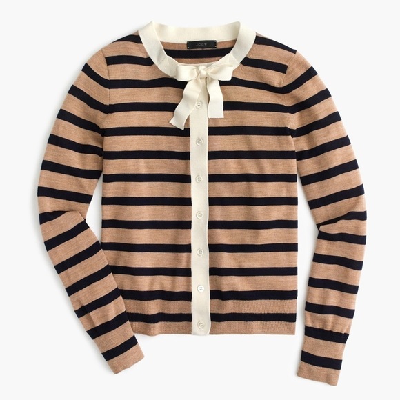 J.Crew Jackie Tie-Neck Cardigan Stripe Bow Sweater Sz SM - Picture 3 of 10